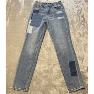 Judy Blue Womens Patchwork Boyfriend Jeans Sz 3/26 Medium Wash Denim Distressed